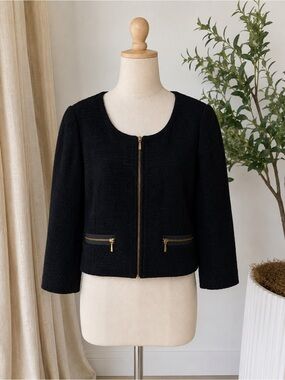 Cache cache Women's Black Zip-Front Tweed Jacket size S